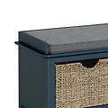 close up of the fabric cushion on the Stirling Blue Storage Bench