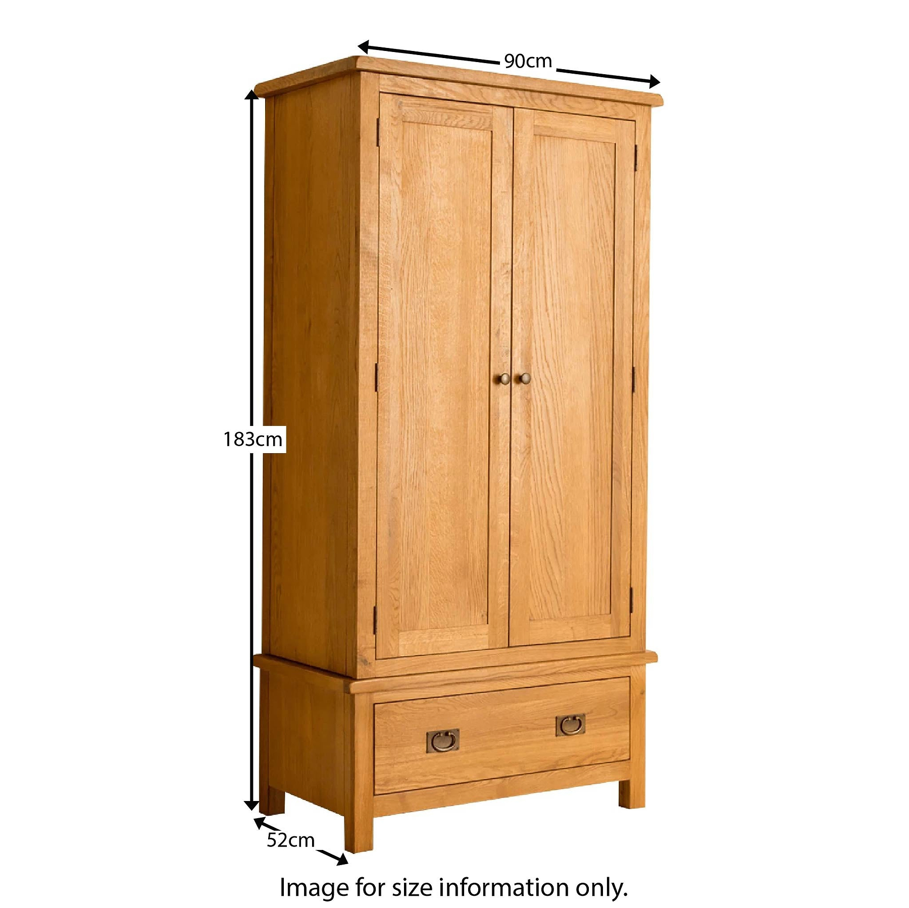 Lanner Oak Double Wardrobe - Size Guide