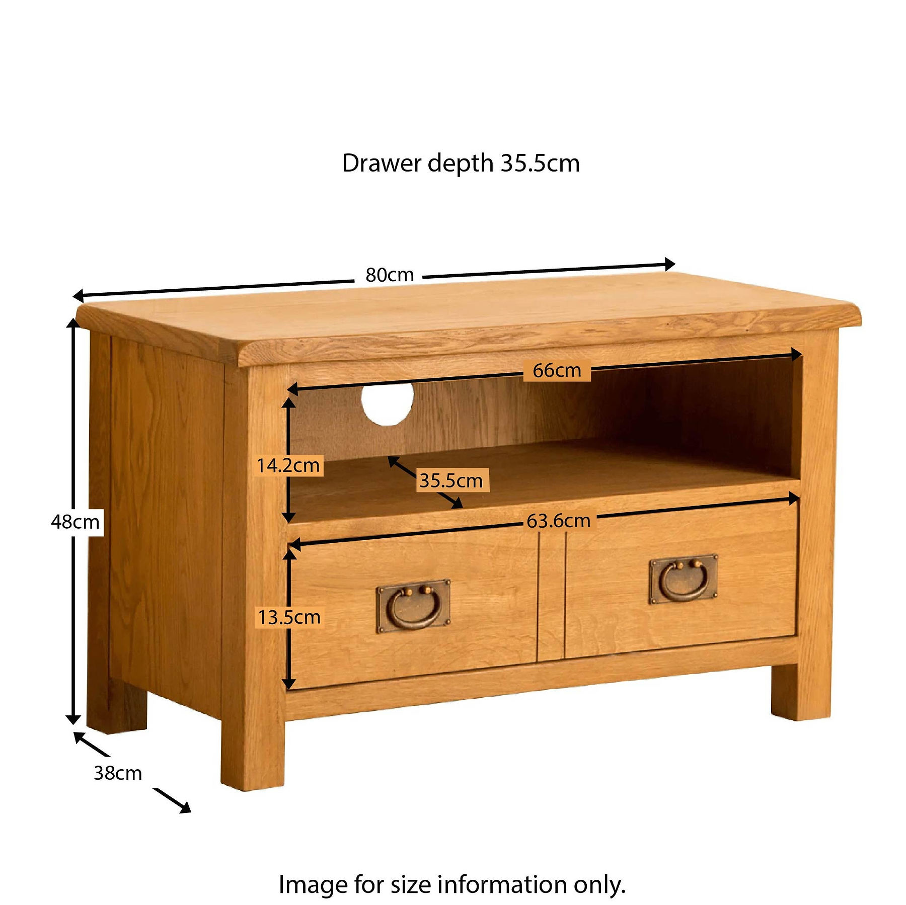Lanner Oak 80cm TV Stand - Size Guide