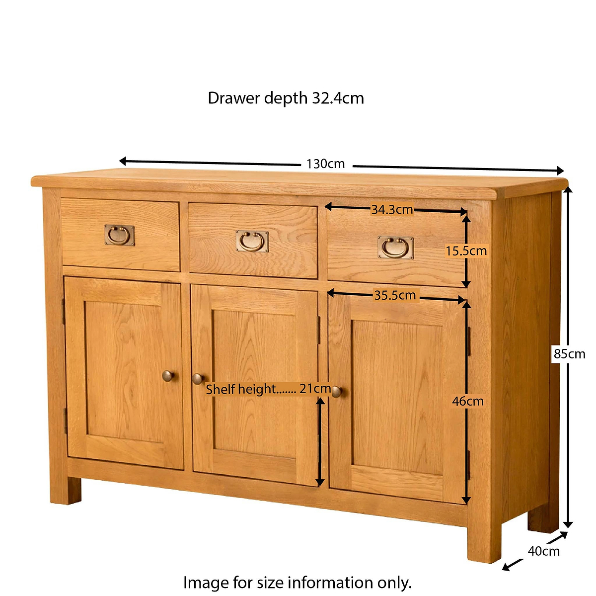 Lanner Oak Large Sideboard - Size Guide