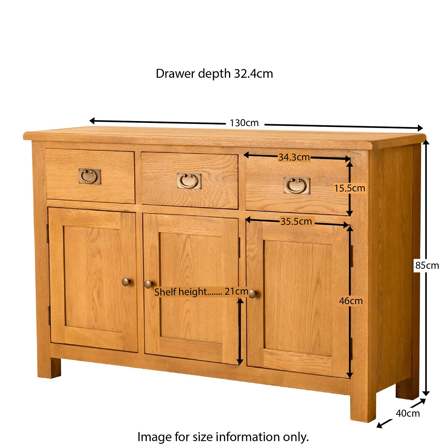 Lanner Oak Large Sideboard - Size Guide