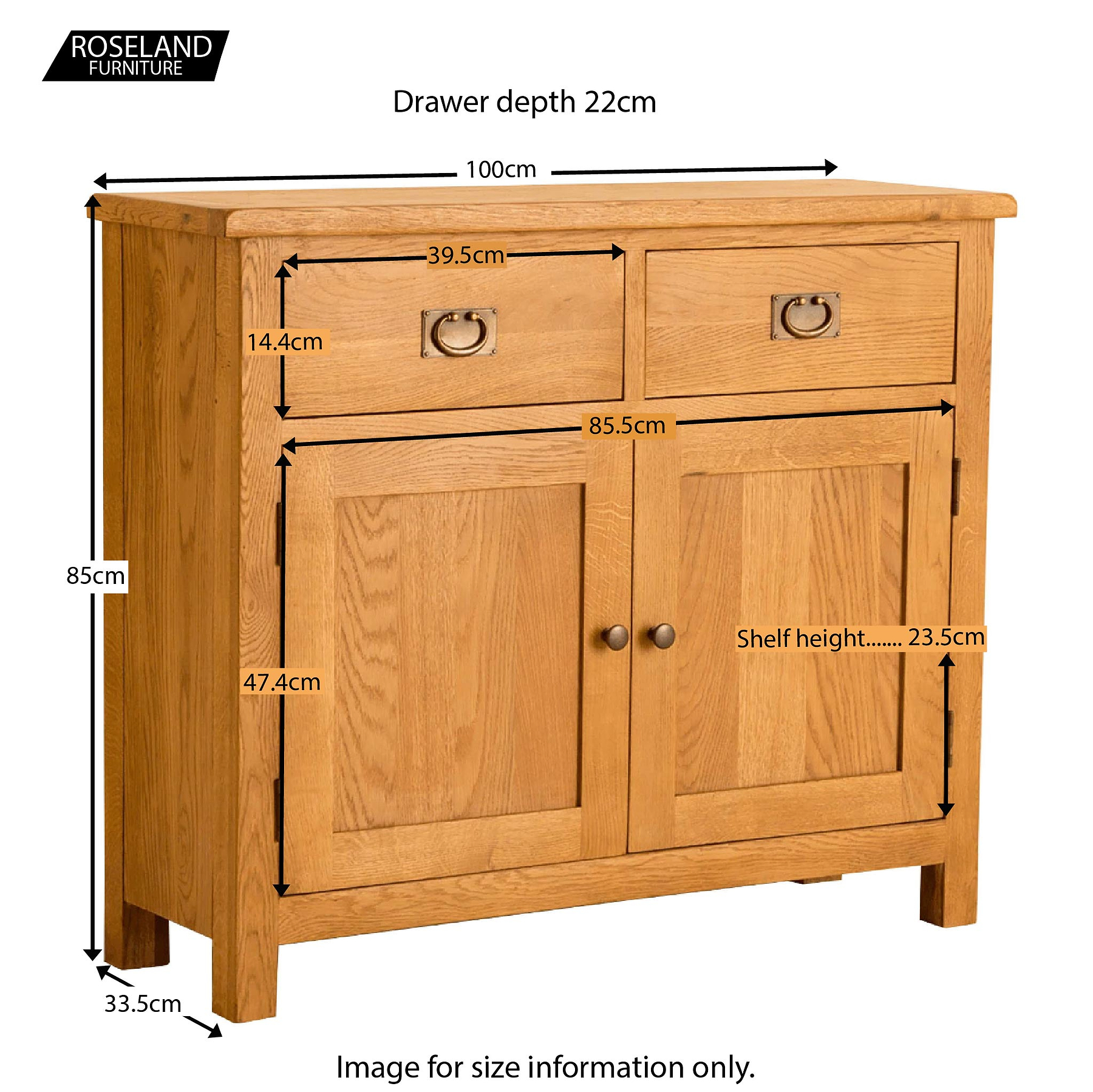Lanner Oak Small Sideboard - Size Guide