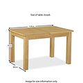 A closed wooden table is shown with measurements: 120cm wide, 80cm deep, and 75cm high. "Size of table closed. Image for size information only." Roseland Furniture logo present.