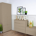 Harlow Taupe 4 Drawer Chest with Gold Hairpin Legs for bedroom