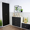 Harlow Black & White 2 Drawer Utility Chest with Gold Hairpin Legs for bedroom