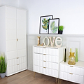 Harlow White 2 Drawer Utility Chest with Gold Hairpin Legs for bedroom
