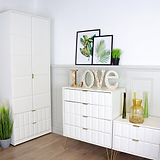Harlow White 2 Drawer Utility Chest with Gold Hairpin Legs for bedroom