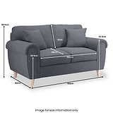 A grey sofa with dimensions labeled. Measurements indicate overall size and cushion sizes: 89.5cm height, 152cm width, 82cm depth. Text: "Image for size information only."