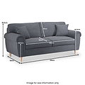 A three-seater, charcoal-gray sofa with dimensions labeled: height 89.5cm, width 192cm, seat depth 48cm, seat width 140cm, armrest height 63.5cm. Text: "Image for size information only."
