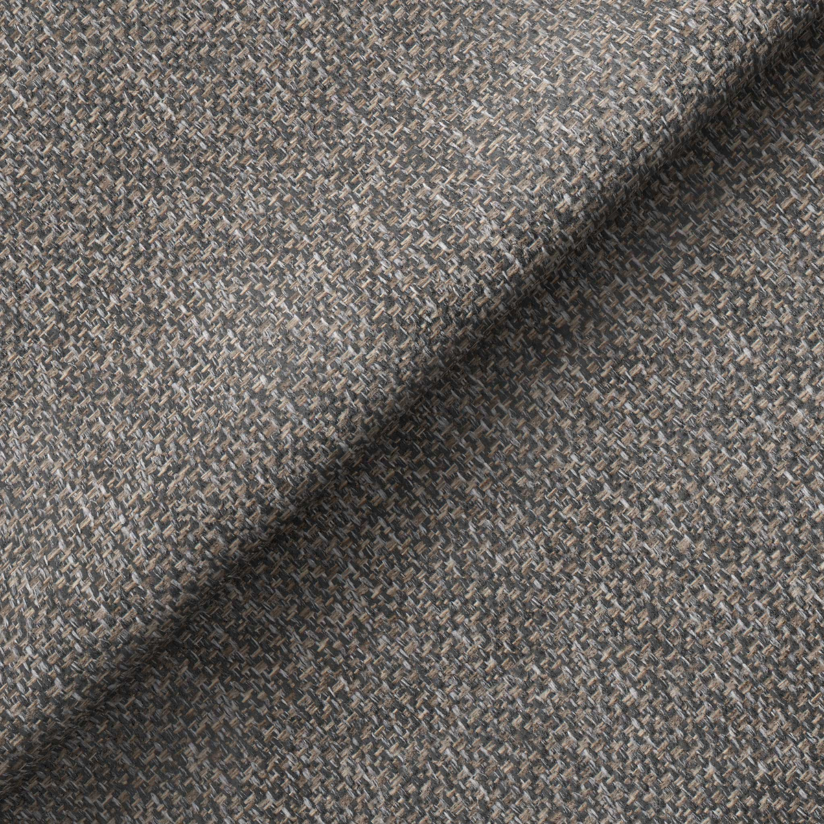 Close-up of textured fabric with a folded section, showcasing pattern and weave in a grayscale color scheme.