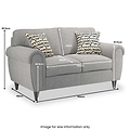 A grey two-seater sofa with patterned cushions, labeled with dimensions: height 89.5cm, width 152cm, depth 82cm, seat height 48.5cm, seat depth 48cm, seat width 100cm, back height 63.5cm, and arm width 41cm. Text: "Image for size information only."
