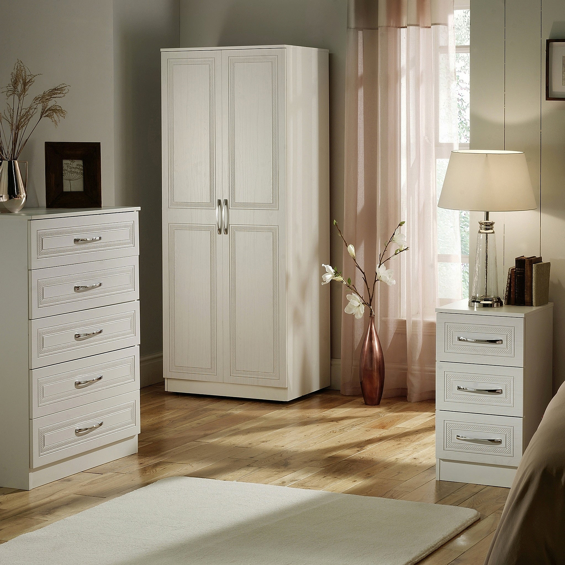 Killgarth White 3 Drawer Bedside Table for Bedroom