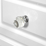 Kinsley White Gloss 4 Drawer Low Storage Unit from Roseland closeup crystal