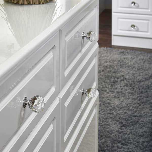 Kinsley White Gloss 6 Drawer Chest from Roseland closeup crystal