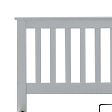 close up of the slatted headboard