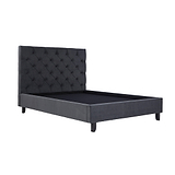 Upholstered bed with tall, tufted headboard, staged against a white background.