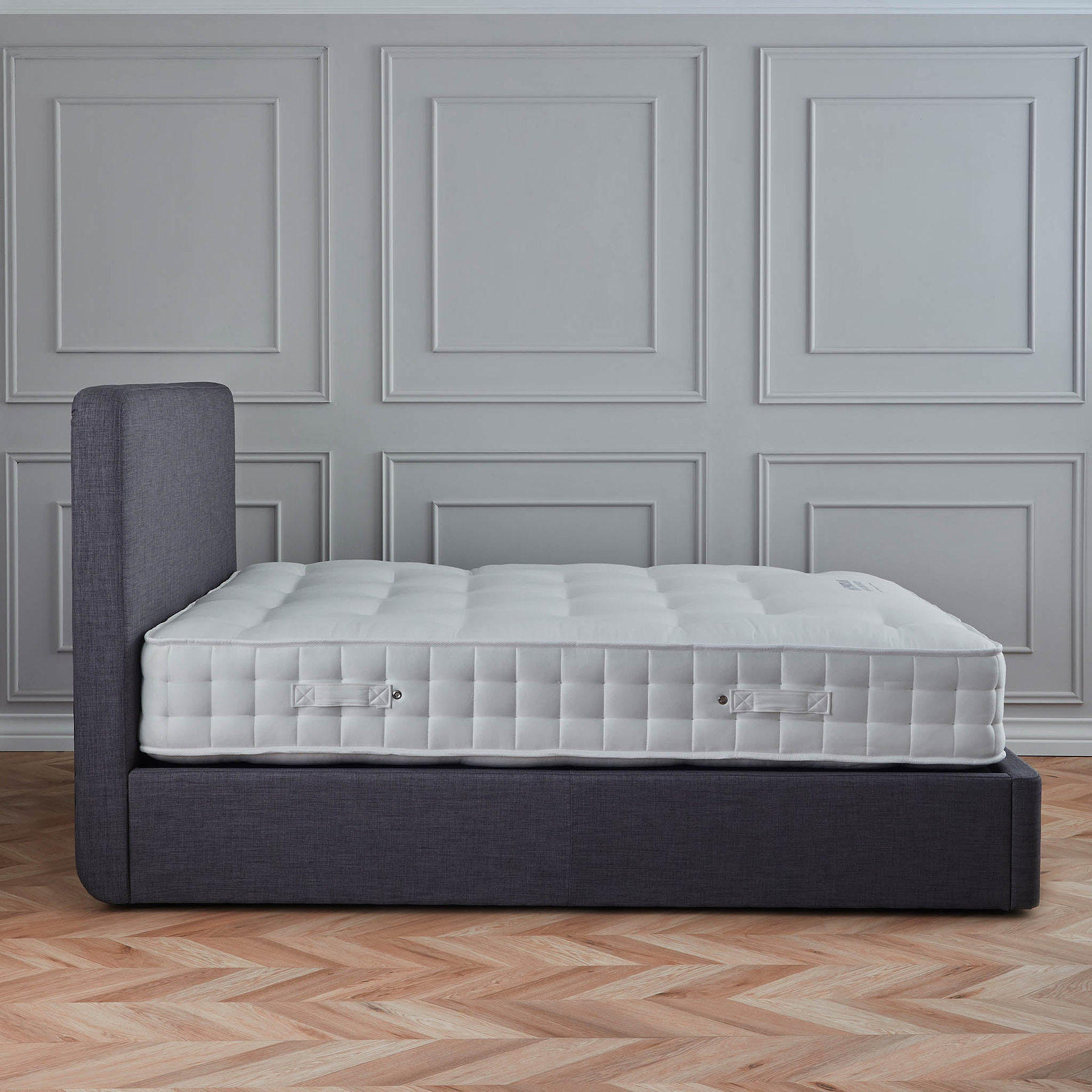 Sofie Upholstered Charcoal Linen Ottoman Storage Bed  side view