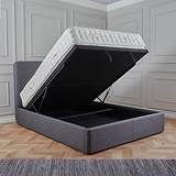 Sofie Upholstered Charcoal Linen Ottoman Storage Bed  opened under bed storage view