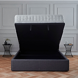 Sofie Upholstered Charcoal Linen Ottoman Storage Bed  opened under bed storage front view