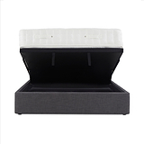 Sofie Upholstered Charcoal Linen Ottoman Storage Bed  opened end storage view
