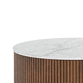 Milo Mango & Marble Fluted Side Table with Door - close up of Calacutta marble top