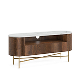 Milo Walnut Brown Mango & Marble Fluted TV Media Unit by Roseland Furniture