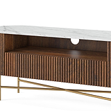 Milo Mango & Marble Fluted TV Media Unit - Close up of cable access point and media shelf