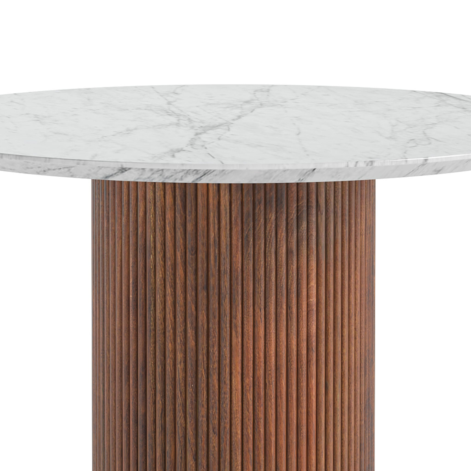 Milo Walnut Stain Marble & Mango Round Fluted Dining Table by Roseland Furniture