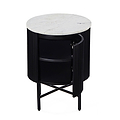 Milo Mango & Marble Round Fluted Bedside Table - door open with shelf