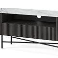 Milo Mango & Marble Fluted TV Media Unit - Close up of cable access point and media shelf