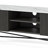 Milo Mango & Marble Fluted Wide TV Media Unit - Close up of Cable access points and shelves