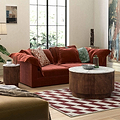 Milo Walnut Stain Mango & Marble Round Fluted Coffee Table  Lifestyle