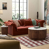 Milo Walnut Stain Mango & Marble Round Fluted Coffee Table  Lifestyle