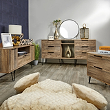 Moreno Rustic Oak 6 Drawer Sideboard Cabinet with Black Hairpin Legs for living room