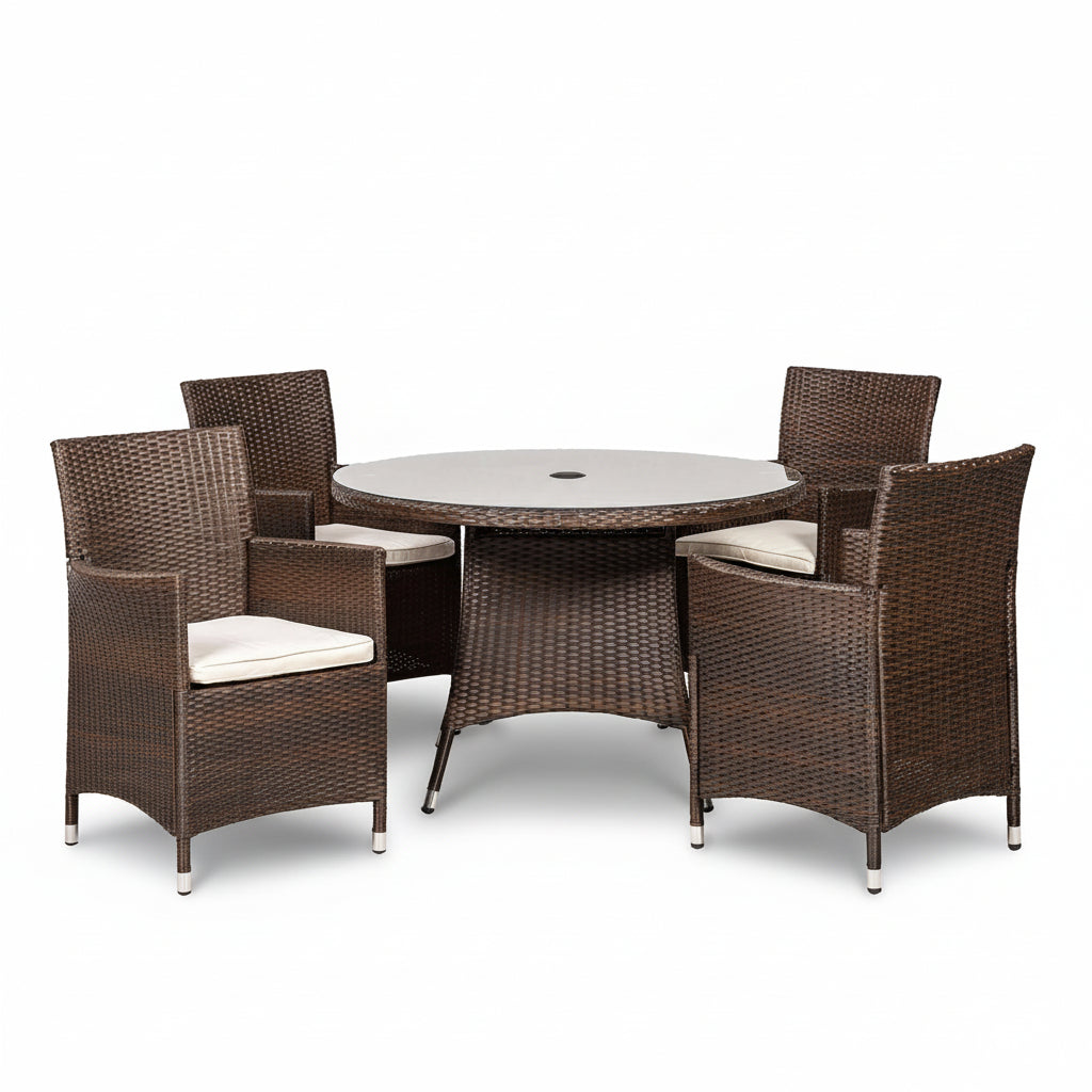 Vada Brown 110cm 4 Seat Rattan Round Dining Set by Roseland Furniture