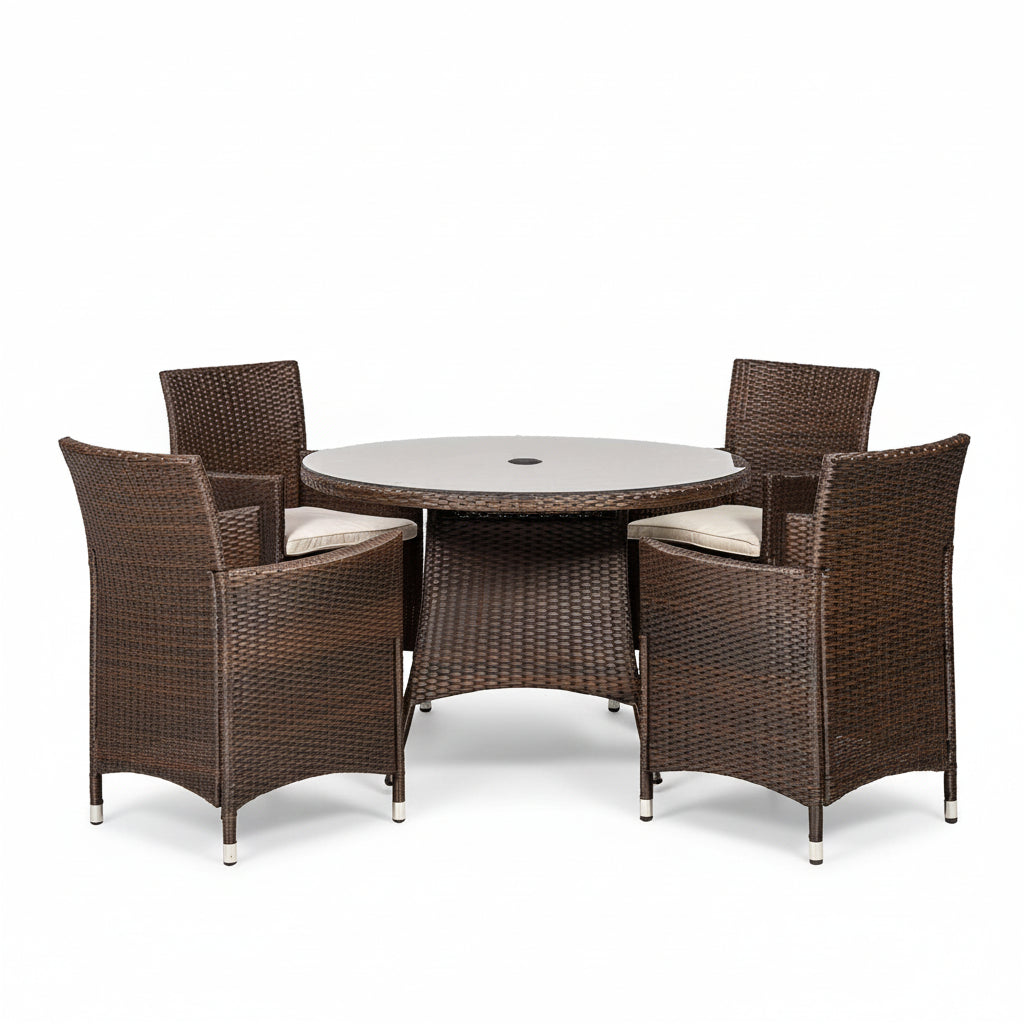 Vada Brown 110cm 4 Seat Rattan Round Dining Set  
