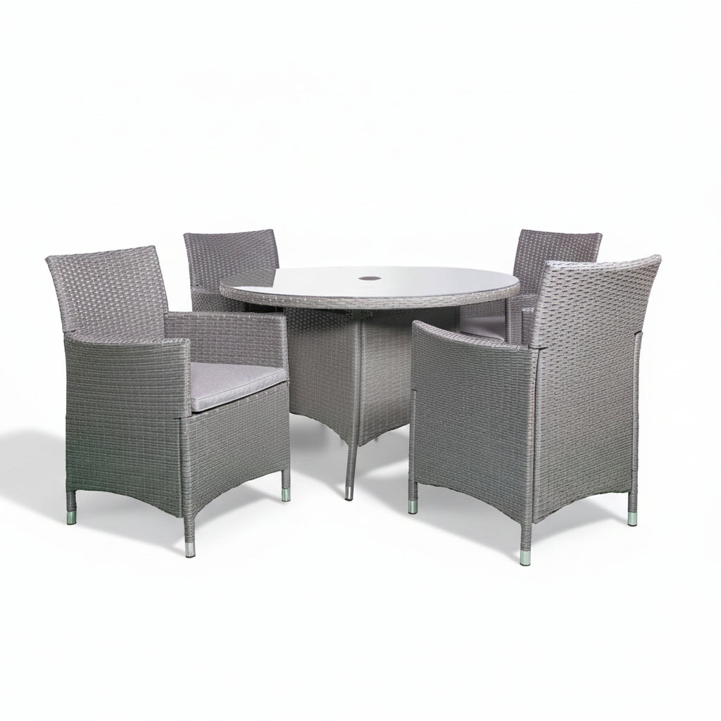 Vada Grey 110cm 4 Seat Rattan Round Dining Set by Roseland Furniture