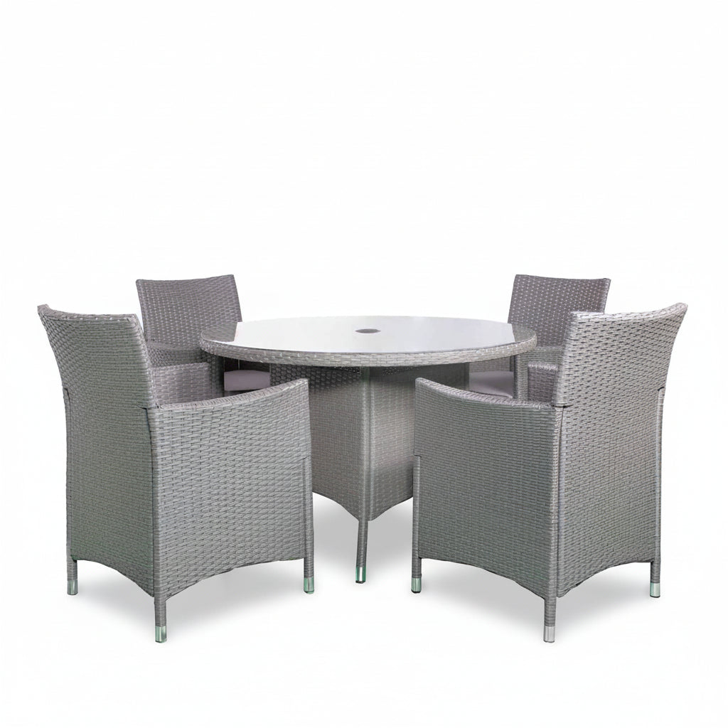 Vada Grey 110cm 4 Seat Rattan Round Dining Set  