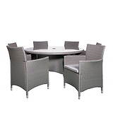 Vada 140cm 6 Seat Rattan Round Dining Set - Grey
