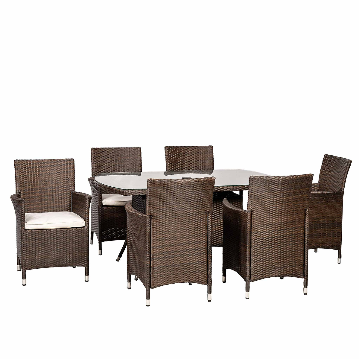 Vada 150cm 6 Seat Rattan Rectangular Dining Set - Brown