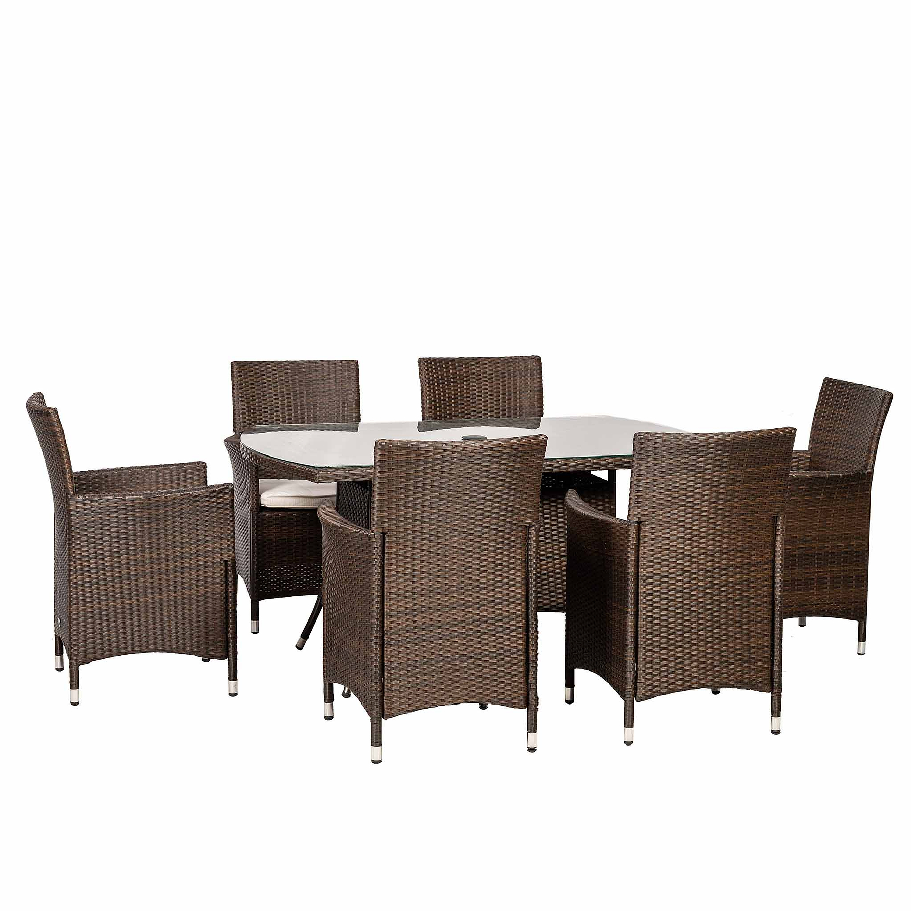 Vada 150cm 6 Seat Rattan Rectangular Dining Set - Brown