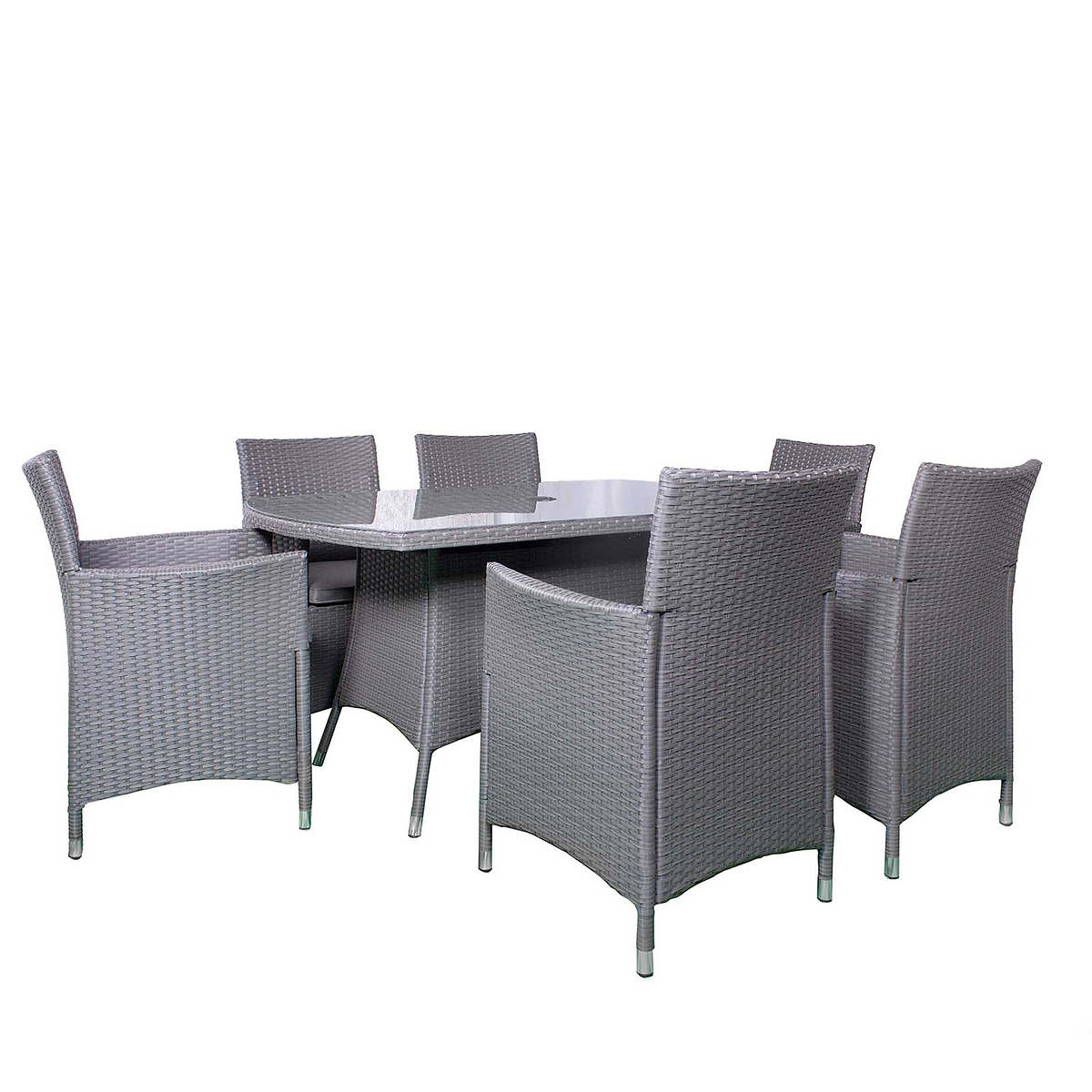 Vada 150cm 6 Seat Rattan Rectangular Dining Set - Grey