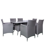 Vada 150cm 6 Seat Rattan Rectangular Dining Set - Grey