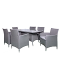 Vada 150cm 6 Seat Rattan Rectangular Dining Set - Grey