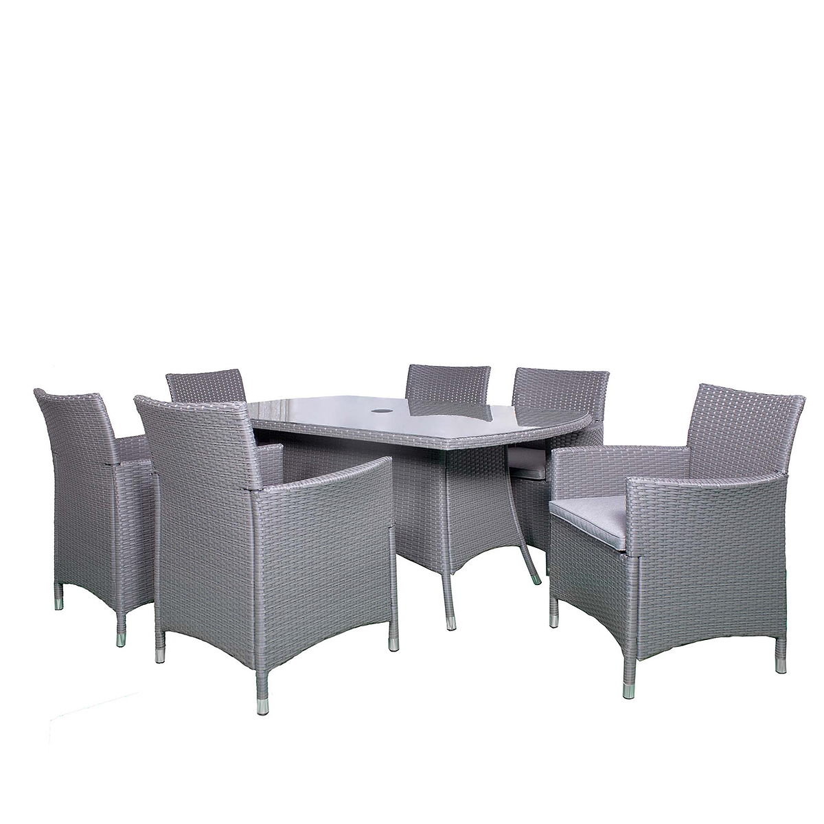 Vada 150cm 6 Seat Rattan Rectangular Dining Set - Grey