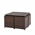 Vada 4 Seat Rattan Cube Set - Brown - Chairs tucked away