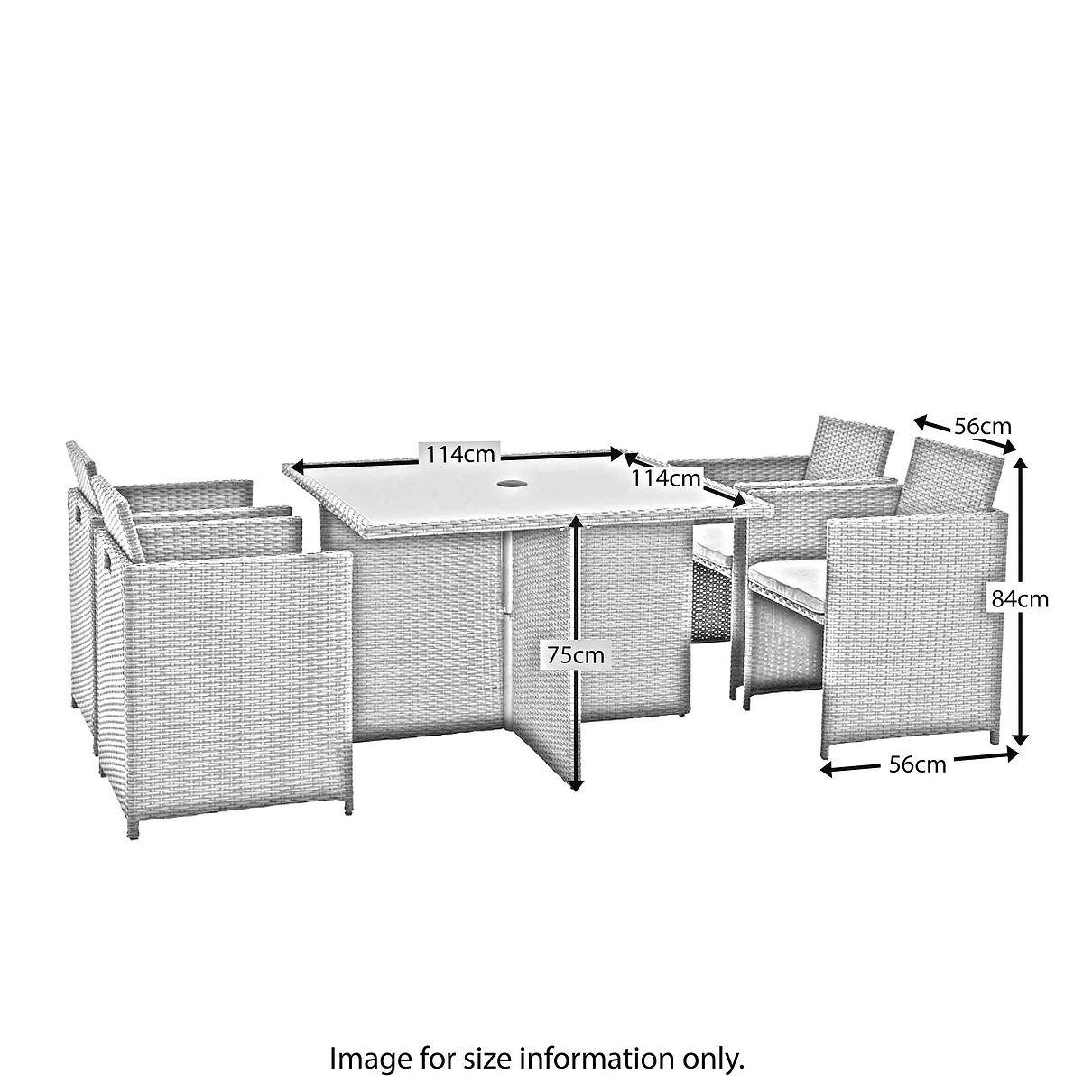 Vada 4 Seat Rattan Cube Set - Size Guide