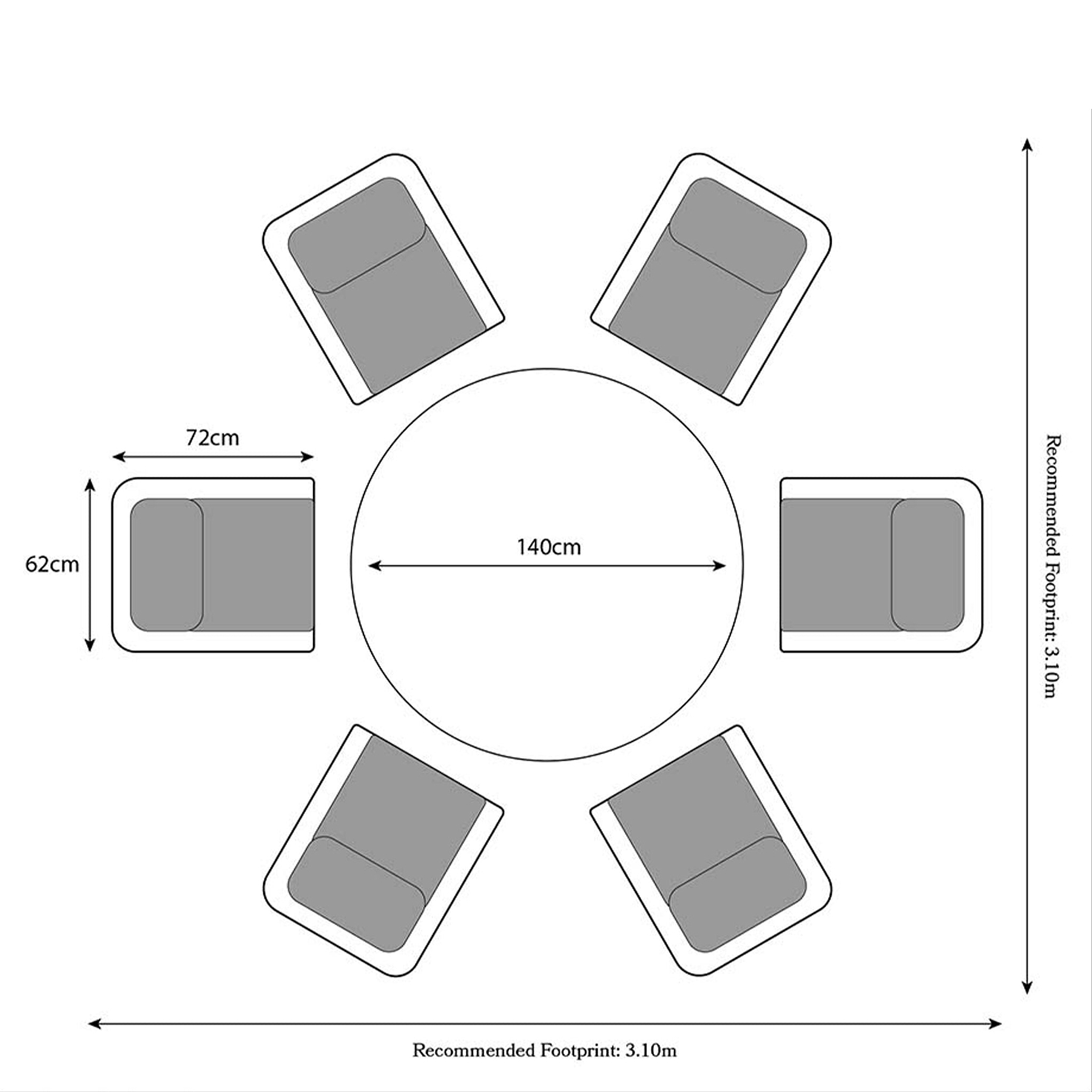 Paris 6 Seat 140cm Lux Rattan Garden Dining Set Dimensions & Size Guide