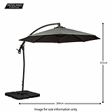 3m Deluxe Pedal Operated Cantilever Parasol - Grey - size guide