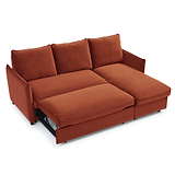 Thalia Burnt Orange Velvet 3 Seater Corner Chaise Sofa Bed
